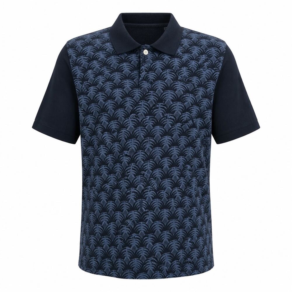 NWT Original Penguin Men's XL Polo Shirt Blue Palm Print Geometric Golf Casual